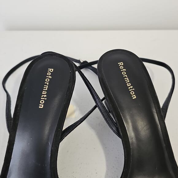 Reformation Emilia Wedge Sandal Leather Suede Womens 6.5 Black Square Toe - Picture 14 of 14